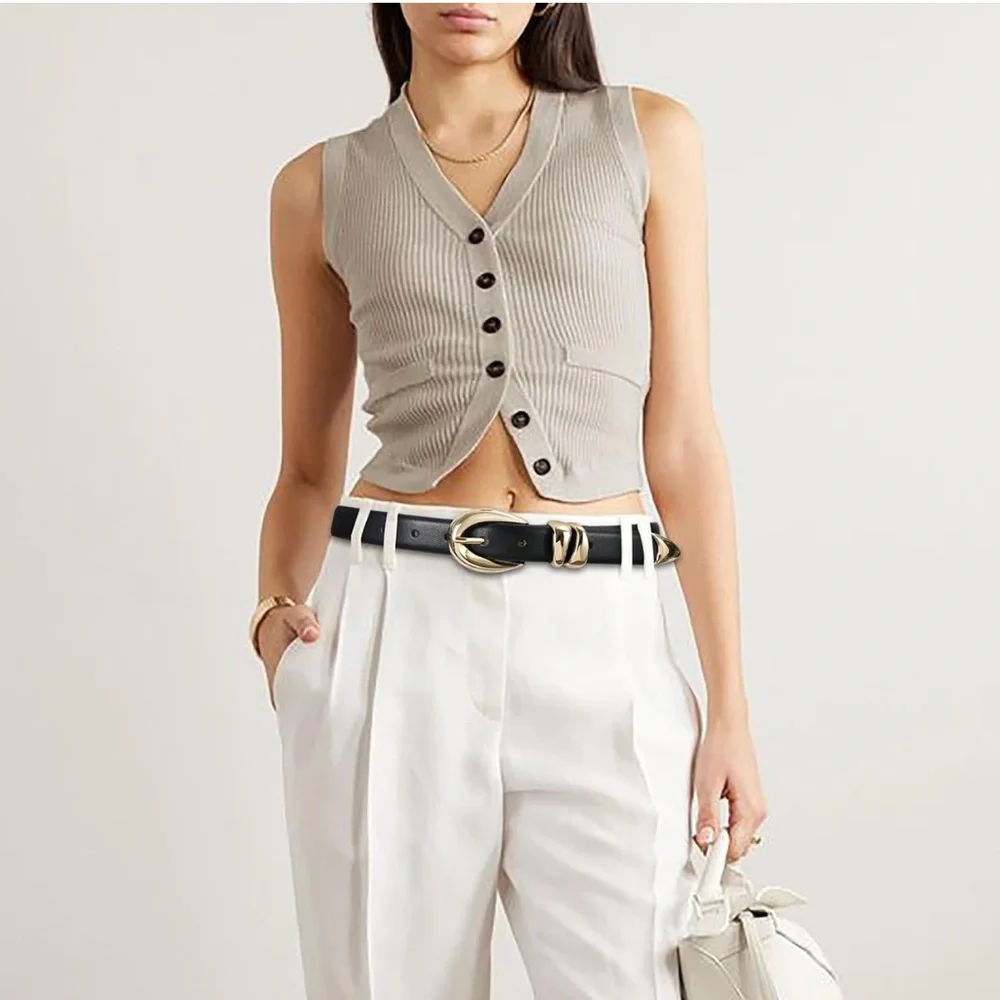 Back leather belt w gold hardware size M - Picture 4 of 4